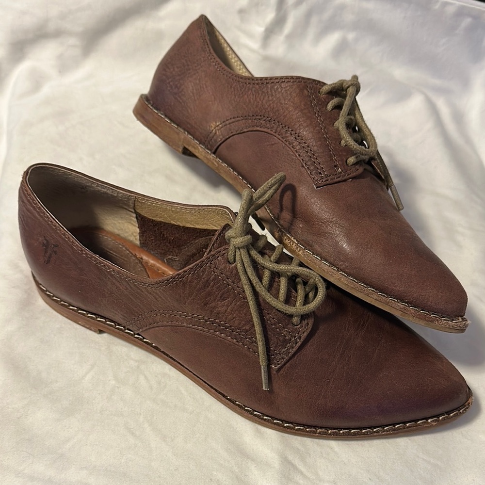 Frye Delia Oxford Brown Leather Lace-Up Shoes
